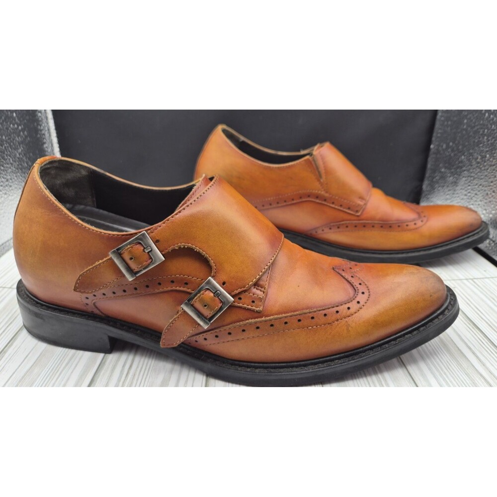 Chamaripa Men’s Double Monk Strap Shoes Brown Leather Dress Shoes Size EU 40 US